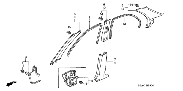 2005 Honda Civic Garnish, R. Center Pillar (Lower) *NH361L* (CF GRAY) Diagram for 84121S5A013ZB