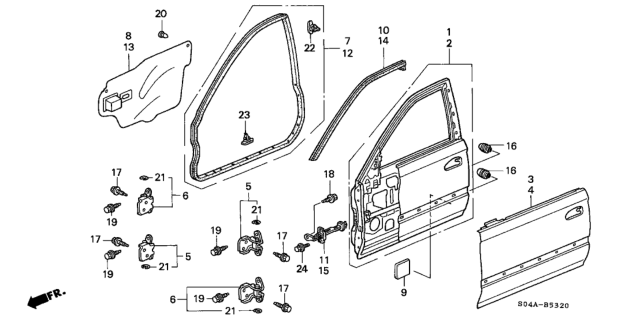 1998 Honda Civic Panel, L. FR. Door Diagram for 67050S04A00ZZ