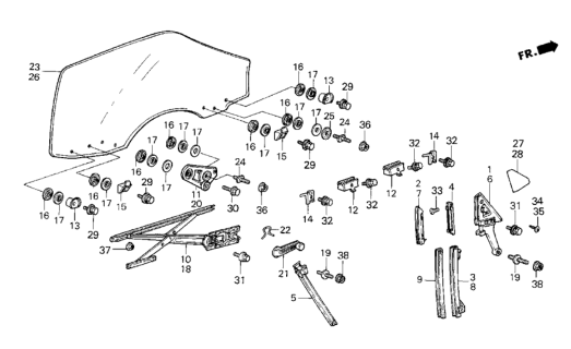 1985 Honda CRX Nut, Door Glass Stopper Diagram for 75318SB2000