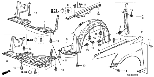 2010 Honda Accord Garnish, L. FR. Fender Diagram for 74207TA0A00