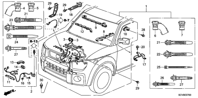 2011 Honda Element  Holder C, Engine Harness Diagram for 32123RAAA00