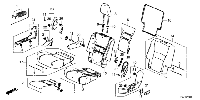 2018 Honda Pilot Bush, Armrest Diagram for 81184TG7A01
