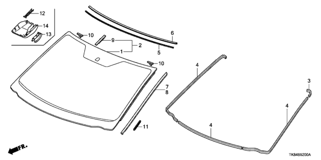 2014 Honda Odyssey Molding, FR. Windshield Diagram for 73150TK8A01