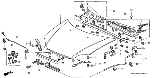 2001 Honda Civic  Rubber, RR. Hood Seal Diagram for 74143S5A000