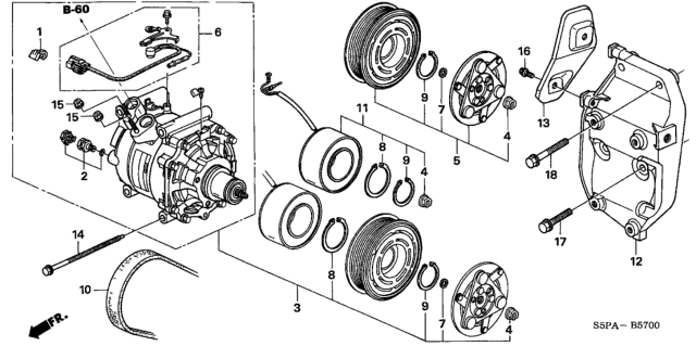 2005 Honda Civic  Compressor (Sanden) Diagram for 38810PLMA12