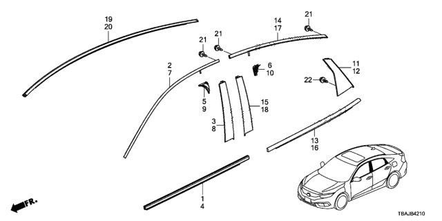 2018 Honda Civic Garn R, RR Door Qt Diagram for 72721TBAA01