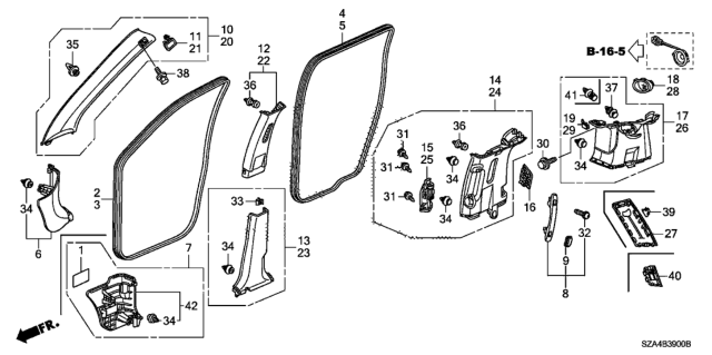 2010 Honda Pilot  Cap, R. Quarter Pillar *NH220L* (CLEAR GRAY) Diagram for 84133SZAA01ZA