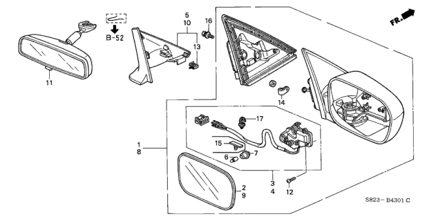 2002 Honda Accord  Mirror Assembly, Driver Side Door (Taffeta White) (R.C.) Diagram for 76250S82K21ZB