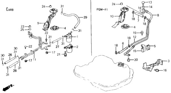 1989 Honda Prelude  Pump Unit Assembly, Fuel Diagram for 17708SF1A04