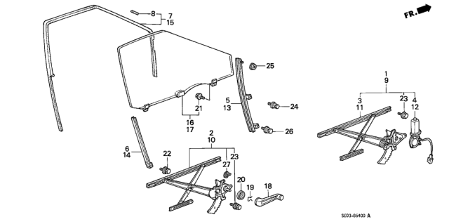1989 Honda Accord  Glass Assy., L. FR. Door (Green) Diagram for 73350SE3A00