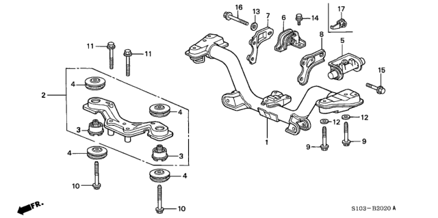 2001 Honda CR-V  Rubber B, RR. Differential Insulator Diagram for 50721SH9901