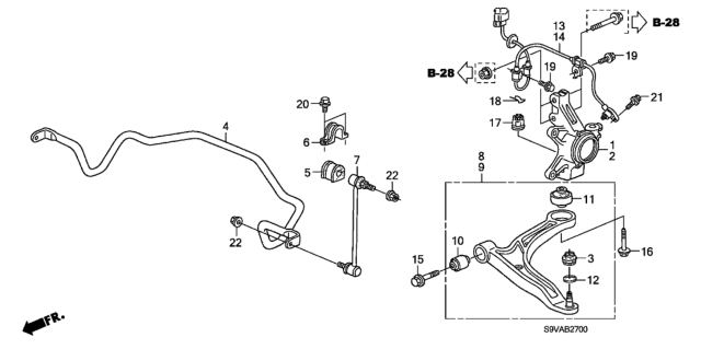 2008 Honda Pilot Knuckle, Left Front Diagram for 51216S3VA01