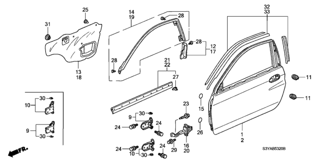 2005 Honda Insight Spacer, L. FR. Door Weatherstrip Diagram for 72357S3Y003