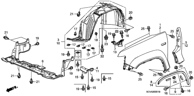 2009 Honda Element Fender, Right Front (Inner) Diagram for 74101SCVA80