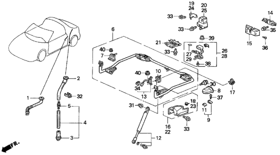 1994 Honda Del Sol Clip, Slide Roof Drain Tube Diagram for 91504SE3920