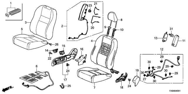 2013 Honda Fit EV  Cord, R. FR. Seat OPDS Diagram for 81165TK6A11