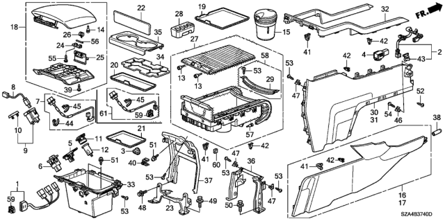 2010 Honda Pilot  Cup Holder (Upper) (Graphite Black) Diagram for 83457SZAA01ZA