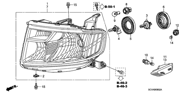 2010 Honda Element Headlight Unit, Passenger Side Diagram for 33101SCVA30