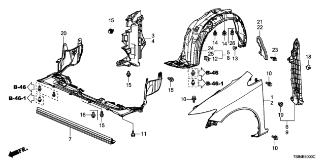2012 Honda Civic  Fender, Right Front (Inner) Diagram for 74101TS8A10