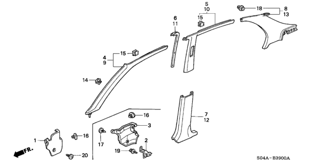 1999 Honda Civic Lining, R. Center Pillar (Lower) *NH178L* (EXCEL CHARCOAL) Diagram for 84121S01A00ZA
