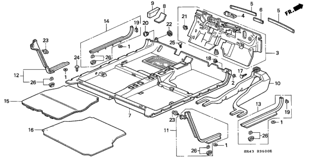 1994 Honda Civic Clip, Mat Diagram for 91532SR3003