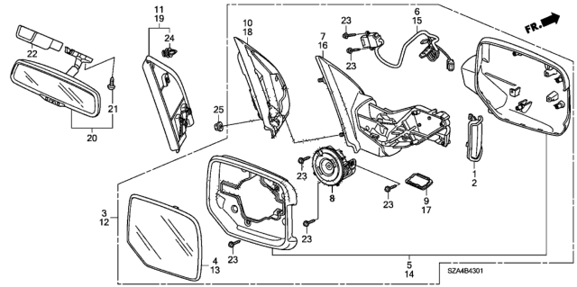 2014 Honda Pilot  Housing Set, Passenger Side (Dark Cherry Pearl) Diagram for 76205SZAY01ZG