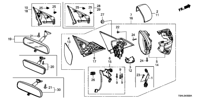 2020 Honda Civic Mirror Assembly, Rear View Diagram for 76400SZAR11