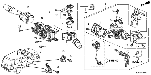 2010 Honda Pilot  Module, Keyless Diagram for 72147SZAA03