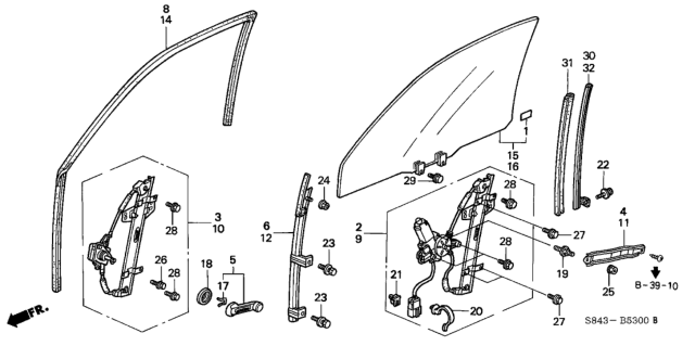 2000 Honda Accord  Glass Assy., L. FR. Door (Green) Diagram for 73350S84A20