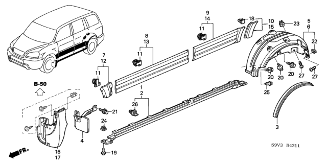2004 Honda Pilot Cover, L. RR. Fender Diagram for 74556S9VA00