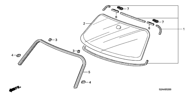 2009 Honda S2000 Molding, FR. Windshield Diagram for 73150S2A013