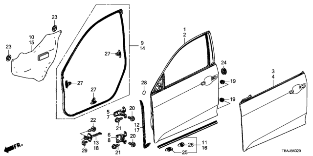 2019 Honda Civic  Seal, R. FR. Door Gap (FR) Diagram for 72336TEGJ01