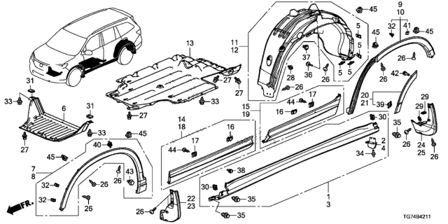 2016 Honda Pilot  Garnish Assy., L. RR. Door (Lower) Diagram for 75333TG7A01