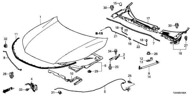 2017 Honda Accord Hinge, Driver Side Hood Diagram for 60170T2FA00ZZ