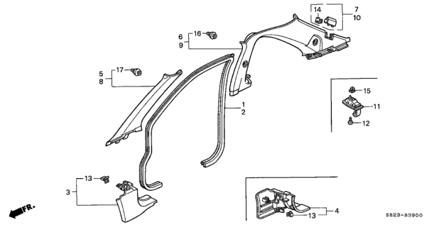 2002 Honda Accord Lining, R. Cowl Side *NH264L* (CLASSY GRAY) Diagram for 83111S84A20ZD