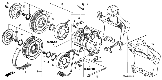 2005 Honda Pilot  Compressor, A/C (RMD) (Denso) (Includes Clutch & Coil) Diagram for 06388RDJ505RM
