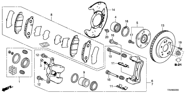 2014 Honda Accord Caliper Sub-Assembly, Left Front Diagram for 45019T3Z000