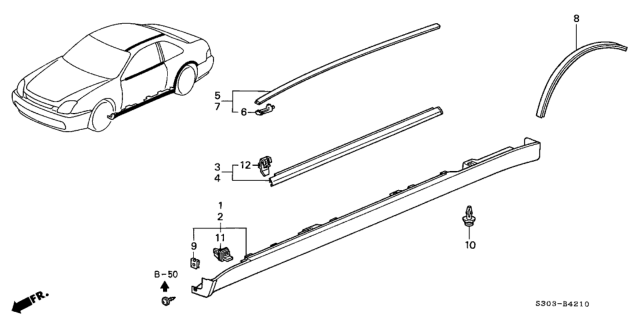 1997 Honda Prelude  Clip, Door Molding Diagram for 91527SZ3003