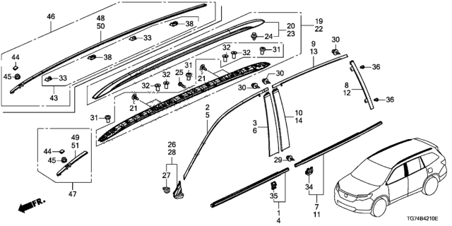 2018 Honda Pilot  Molding, RR. L Door Diagram for 72950TG7A02