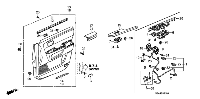 2015 Honda Pilot  Sub-Wire, Driver Door Diagram for 32756SZBA10