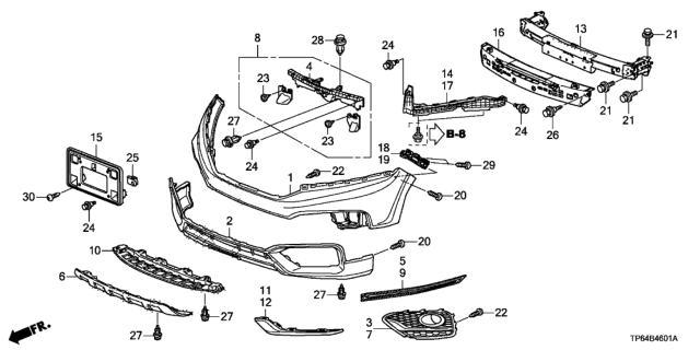 2013 Honda Crosstour Bar, R. FR. Fog Cover Cross Diagram for 71112TP6A50