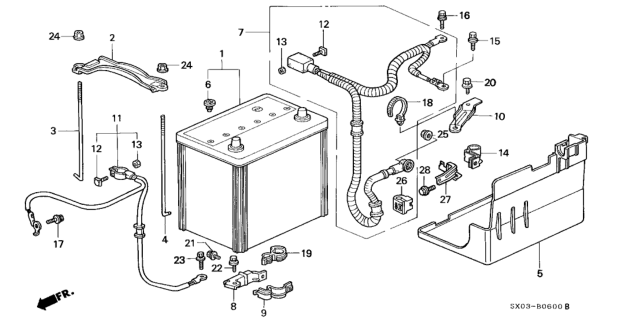 1998 Honda Odyssey Bolt, Battery Setting (210MM) Diagram for 31513SP0010