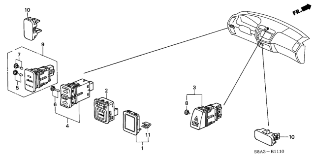 2001 Honda Civic  Switch Assy., Sunroof *NH167L* (GRAPHITE BLACK) Diagram for 35830S5A003ZC