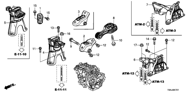 2019 Honda Civic  Mounting, Eng Side Diagram for 50820TBAA02