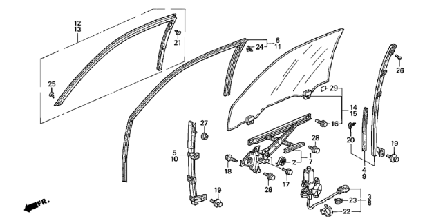 2001 Honda Prelude  Glass Assy., L. FR. Door Diagram for 73350S30A51