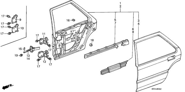 1988 Honda Accord Hinge, Left Rear Door (Upper) Diagram for 67950SE5A01ZZ
