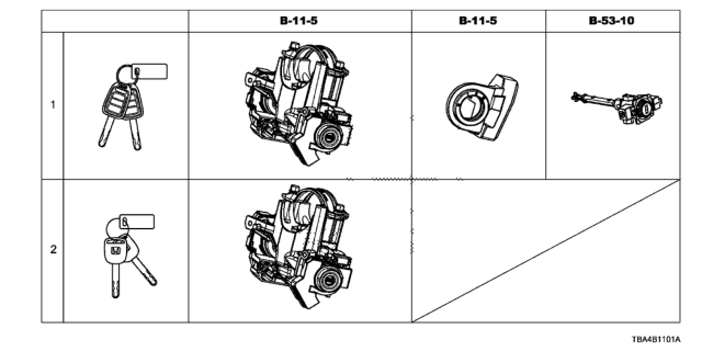 2017 Honda Civic  Cylinder Set, Key Diagram for 06350TBAA81