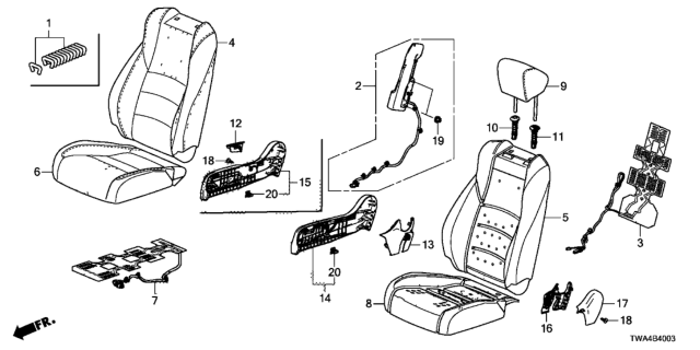 2020 Honda Accord Hybrid  Cover, Right Front Seat-Back Trim (Wisteria Light Gray) (Leather) Diagram for 81121TVCL23ZA