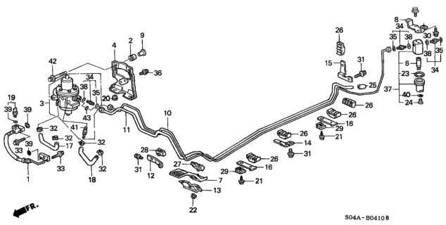 1998 Honda Civic  Clamp B, Fuel Pipe Diagram for 91596S1G003