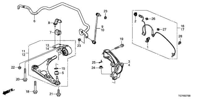 2016 Honda Pilot  Bracket, R. FR. Compliance Diagram for 51390TZ5A00